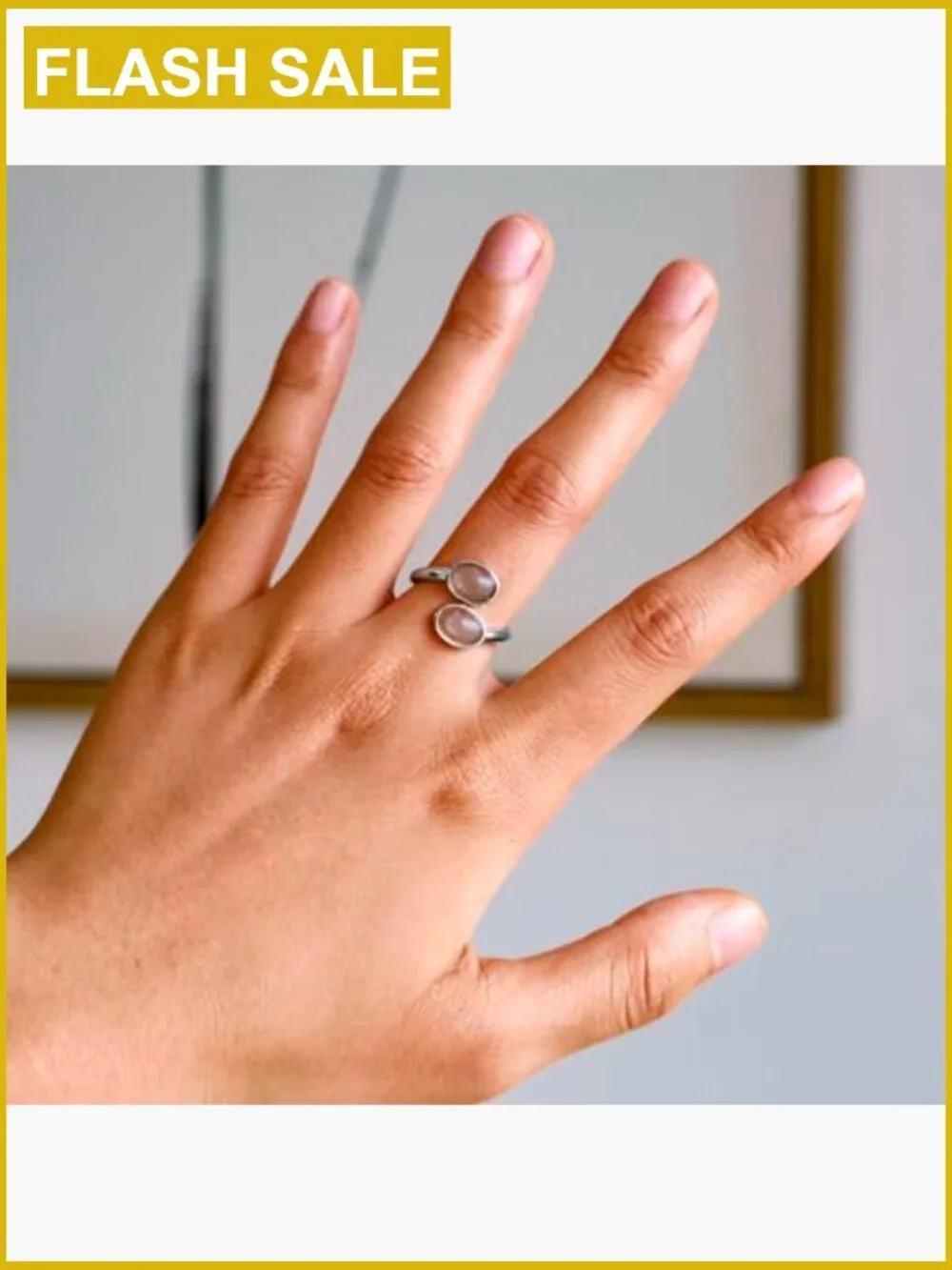 Toi Et Moi Two Stone Adjustable Ring Platinum Plated Sunstone Statement Ring